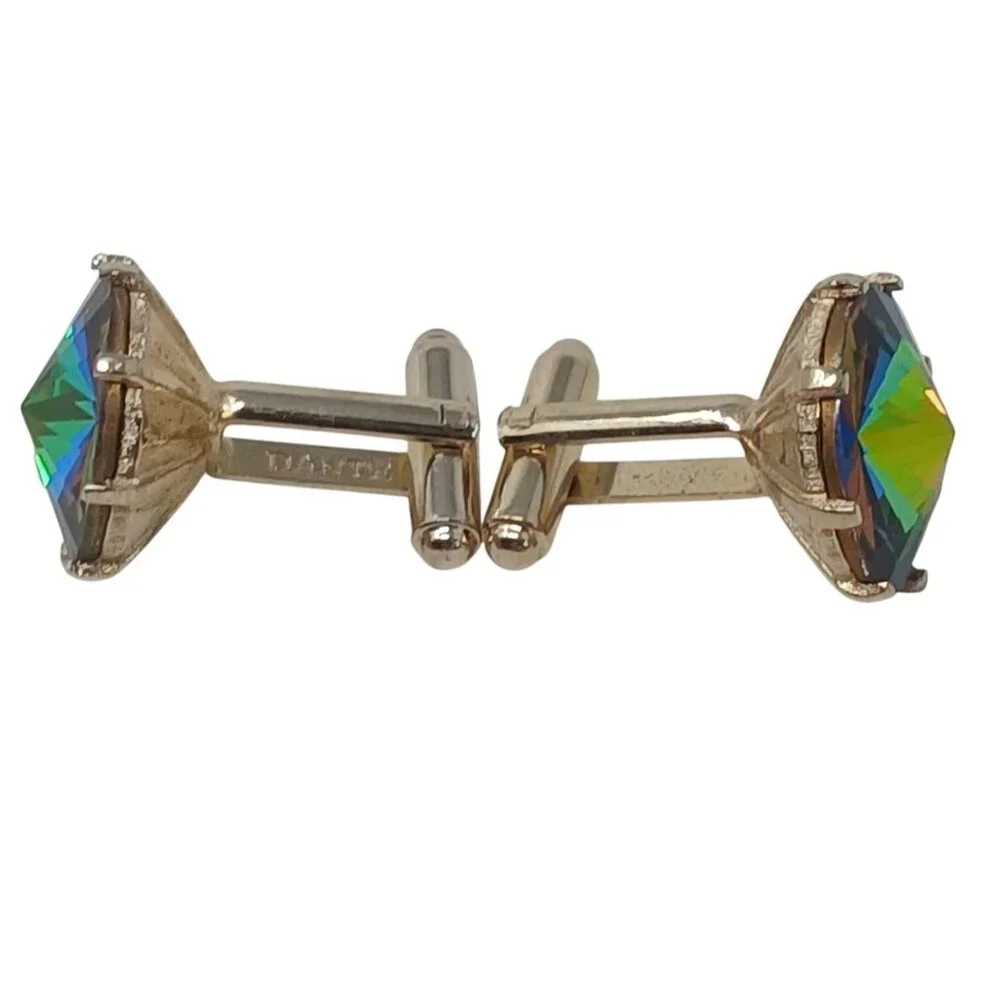 Dante Rivoli Rainbow Crystal Cufflinks Gold Toned & Colorful Vintage #J-4